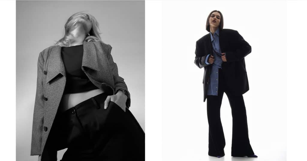 Images of two women for a fashion shoot, used as an example of lookbooks.