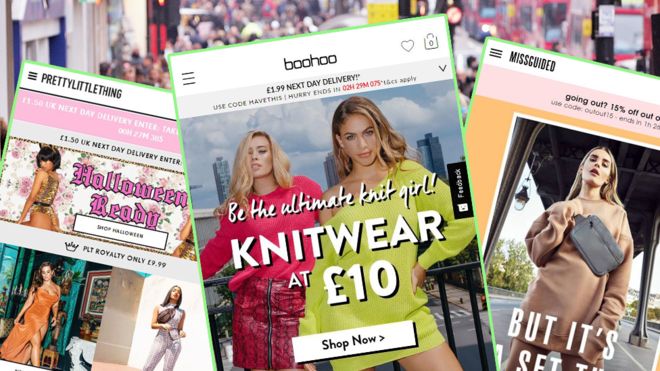 Fast fashion brands, Pretty Little Thing, Boohoo and Missguided