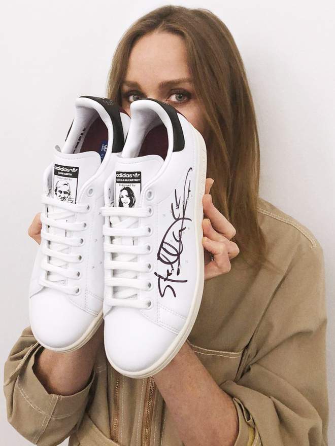 Stella McCartney with her Vegan Stan Smith trainers