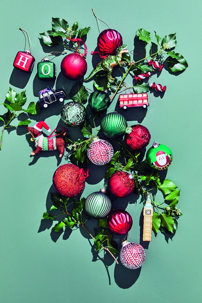 Christmas Decorations on a green background