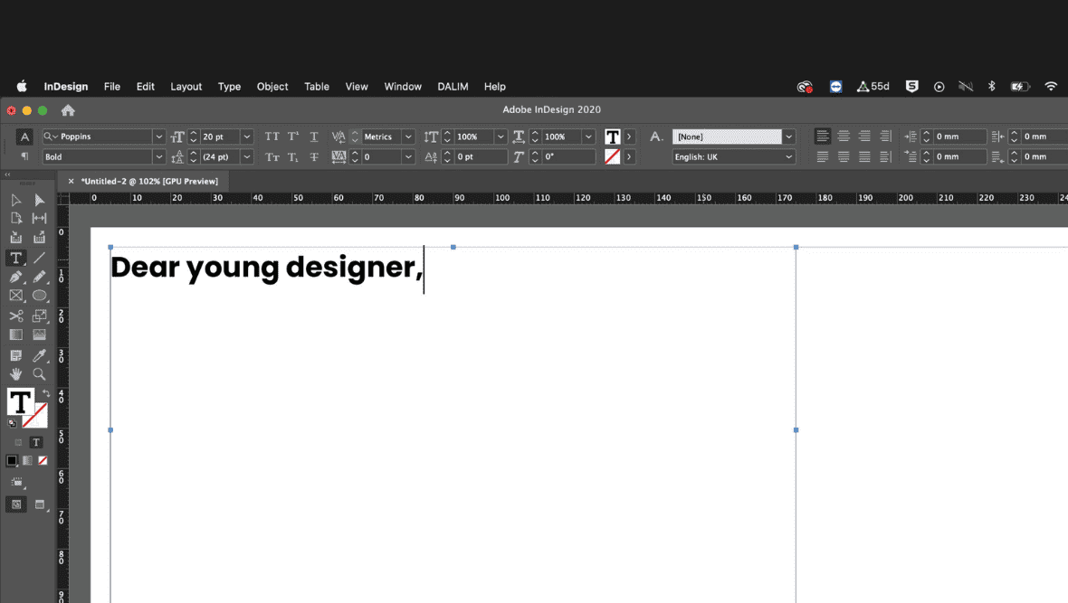 screenshot of using Adobe InDesign
