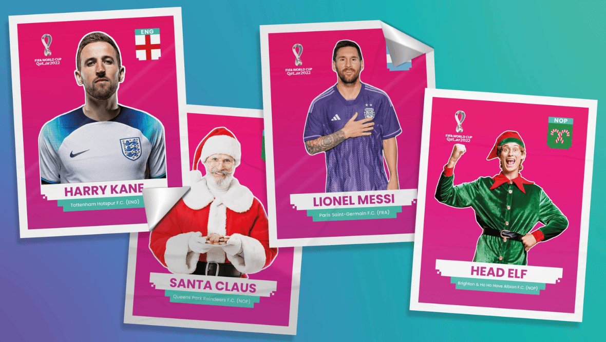 Collage of footballers with Christmas theme.