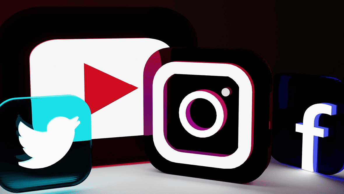 Social Media tiles on white table with black background