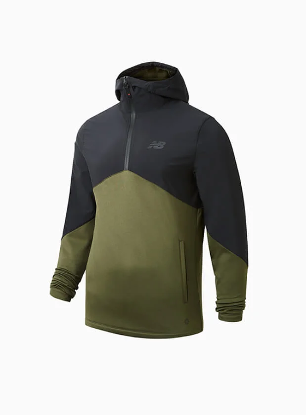 Black and green New Balance hoody on white background.