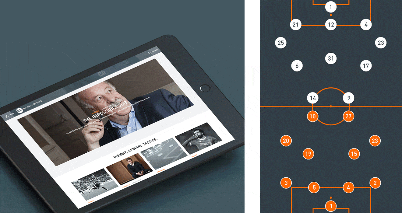 Example of The Coaches Voice website on a tablet device.