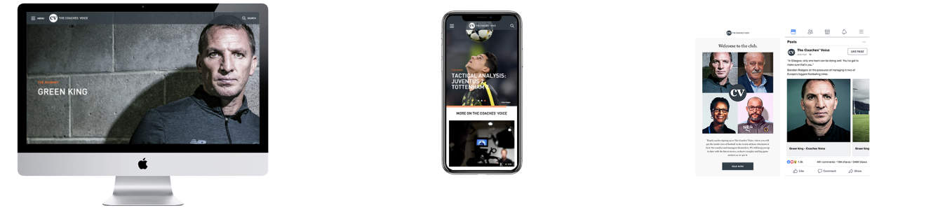 Examples of The Coaches Voice website on desktop, tablet and mobile device.