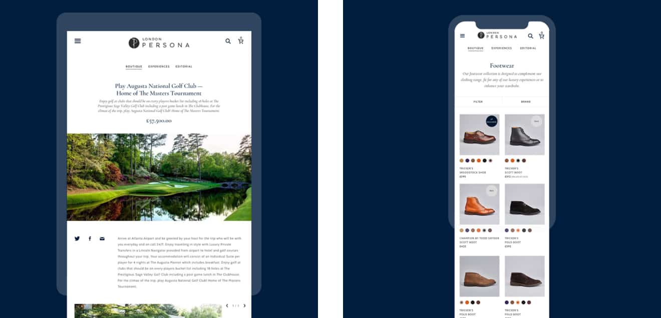 A screenshot of London Persona pages, one on tablet screen and one on smart phone screen.