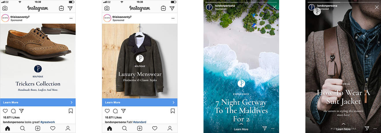 4 screenshots of London Persona social media.