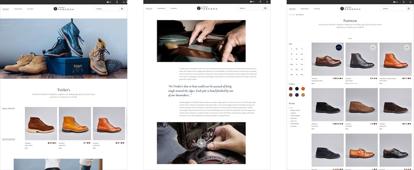 3 screenshots of London Persona web pages.