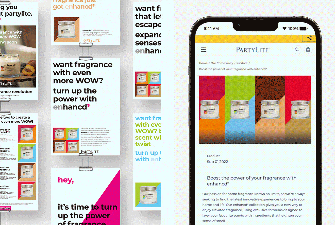 Mobile screenshots and Gif of PartyLite enhancd* social media.