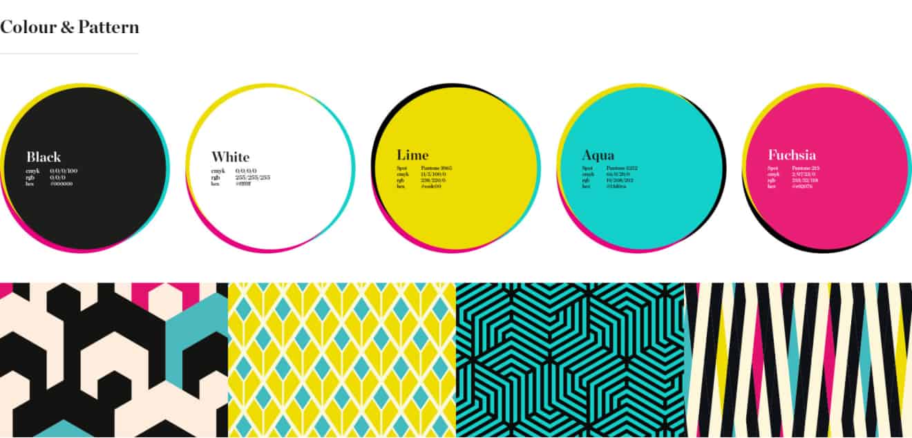 Carrier: Colour & Pattern. Black. White. Lime. Aqua. Fuchsia.
