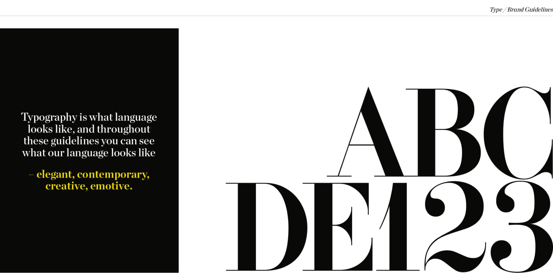Typography is what language looks like, and throughout these guidelines you can see what our language looks like - elegant, contemporary, creative, emotive.