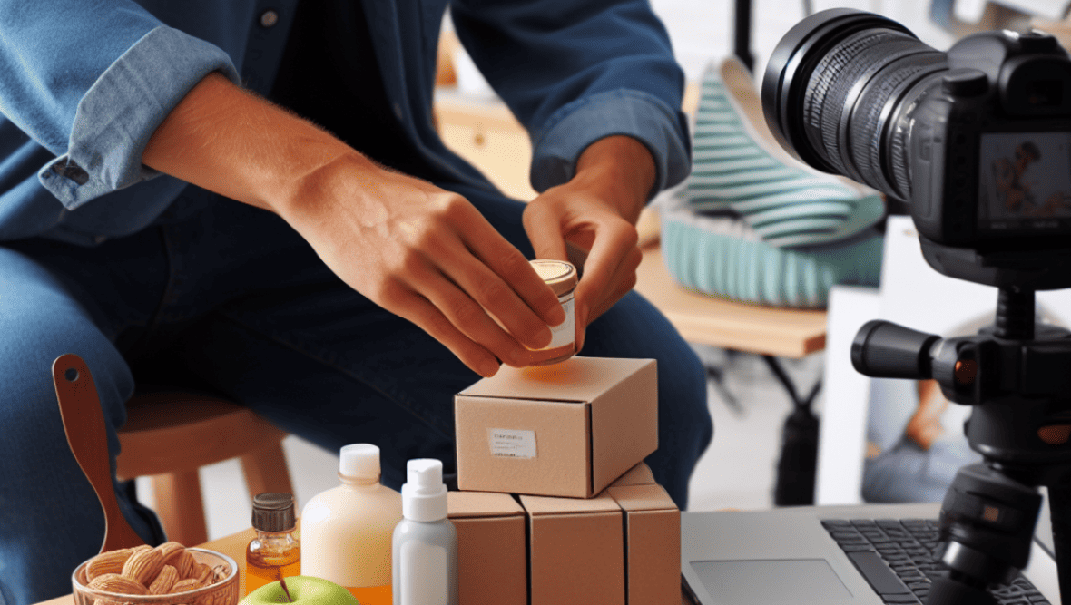 Person sat in front of camera holding beauty products.