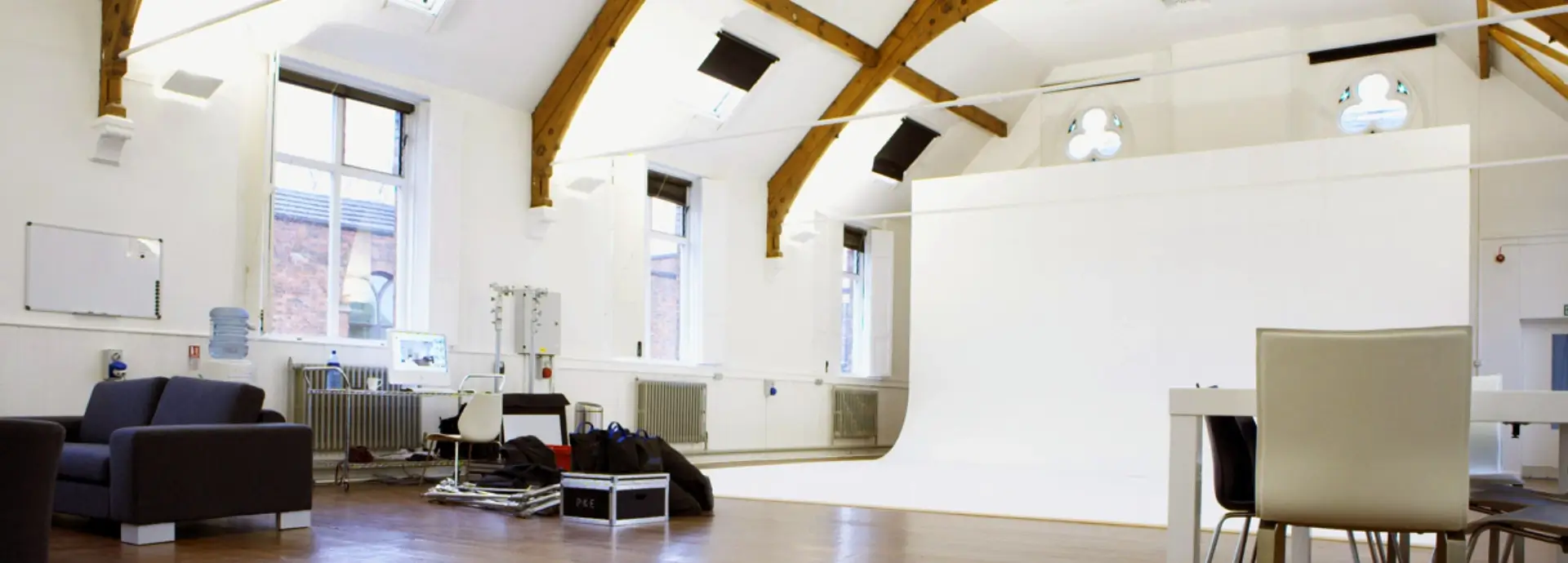 Wide shot of a Seventy7 Manchester photography studio.