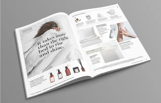 Aurelia skincare brochure open on grey background.