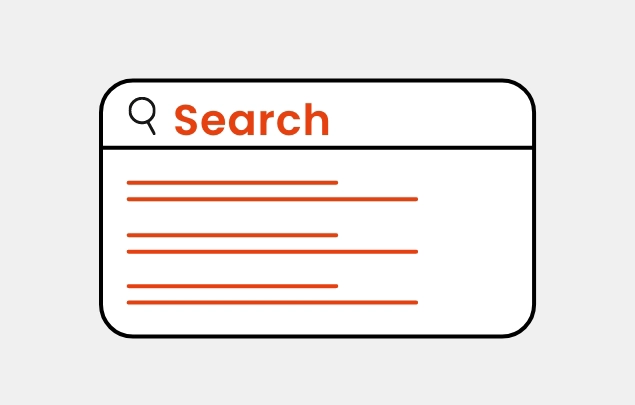 Search box icon in black and orange.