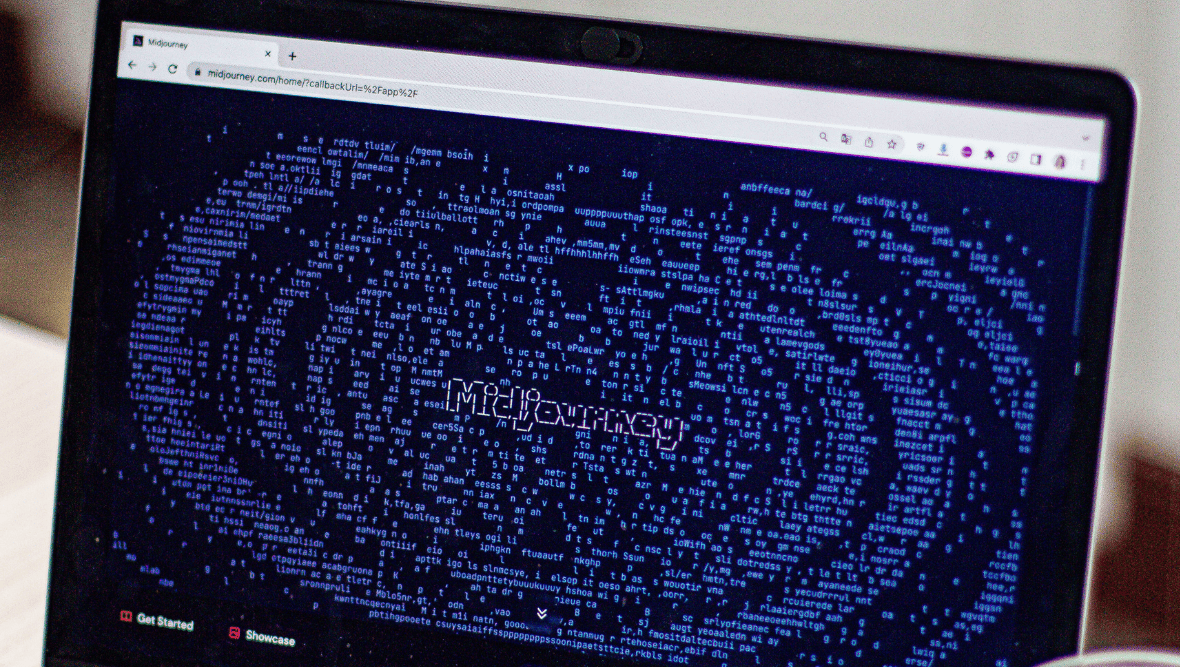 Computer screen with Midjourney start-up screen.