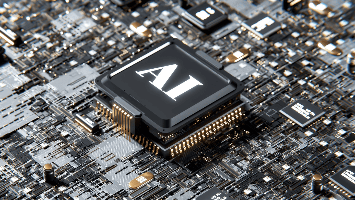 Image of a computer chip on a motherboard.