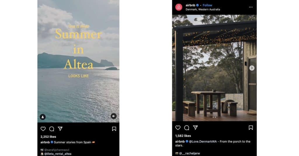Screenshot examples of Airbnb social media posts.