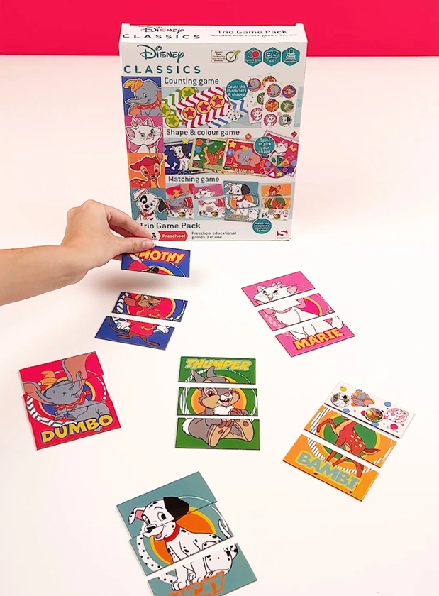 A Disney counting game on a white table.