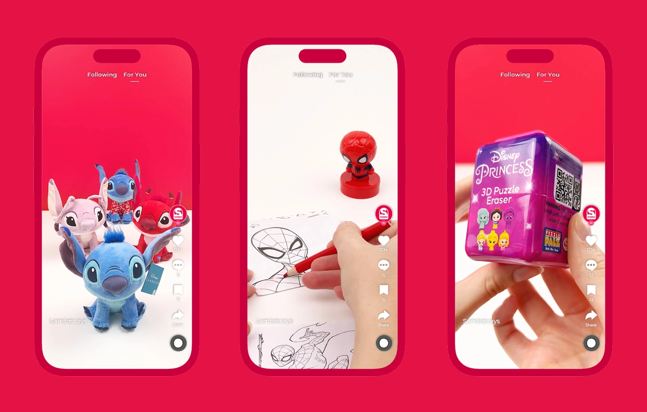 3 smartphone screens showing social media screenshots of Sambro's social media.