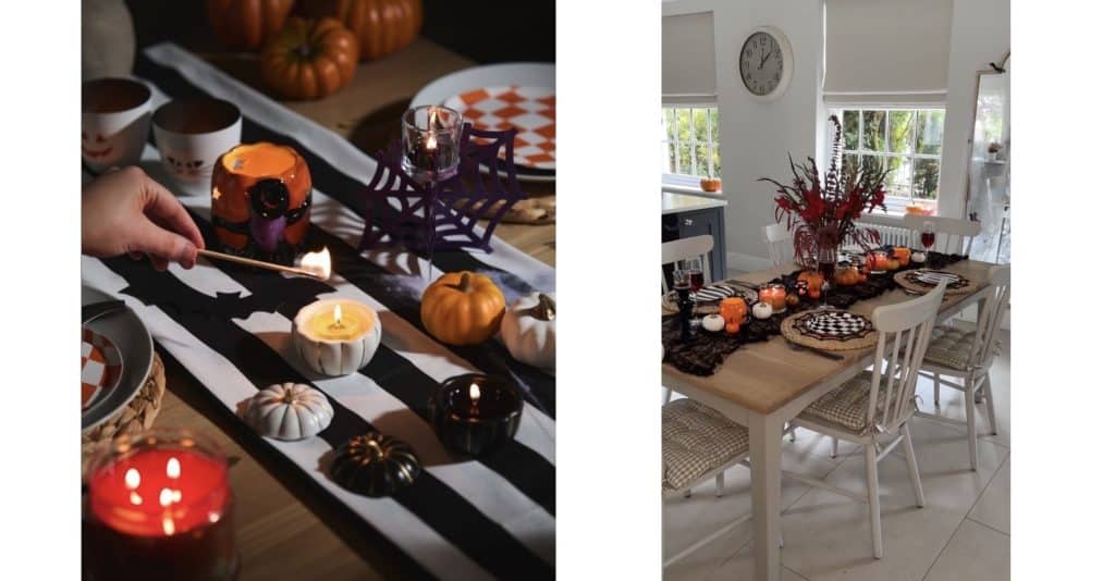 Examples of a Halloween table setting taken by a professional photographer versus on a phone.